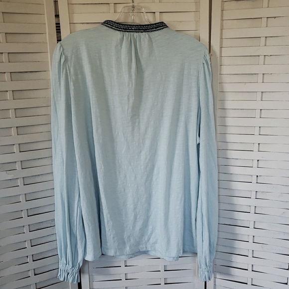 Boden Light Blue Navy Embroidered Boho Blouse Size 16/18 - Picture 4 of 5